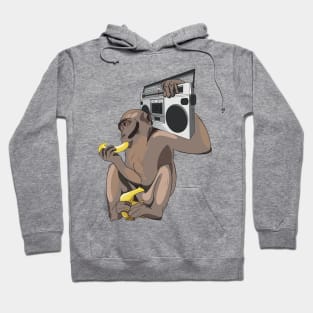 Funky monkey eating a banana listening to a boombox Hoodie